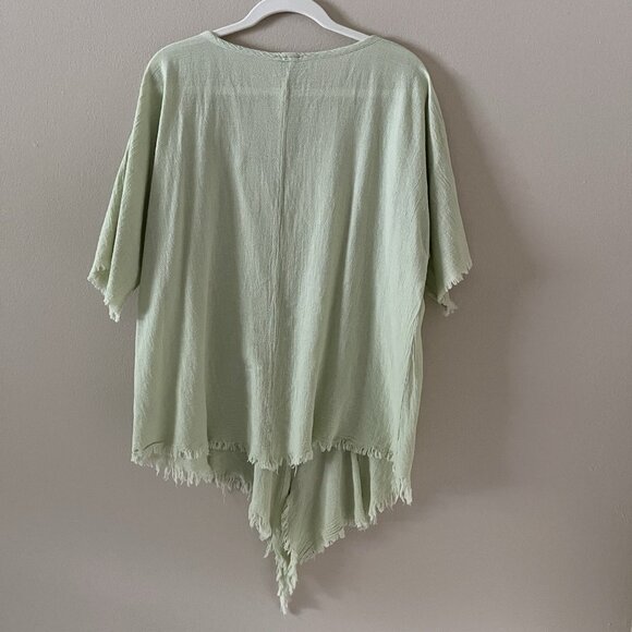 Oh My Gauze Top Womens 2 LXL Green Lagenlook Asymmetrical Art To Wear Distressed - Picture 8 of 10